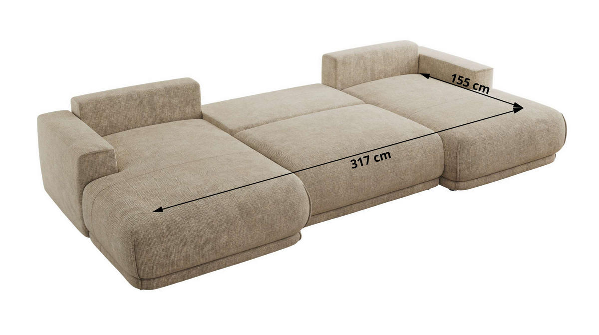 SEDACIA SÚPRAVA RINA U Béžová Hrubo tkaná ženilka - čierna/béžová, textil/plast (360/85/170cm) - MKS