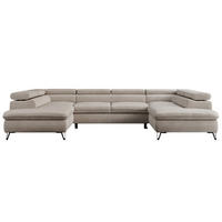 WOHNLANDSCHAFT PEDRO U Samt Beige - Beige/Schwarz, Textil/Metall (346/76/208cm) - MKS