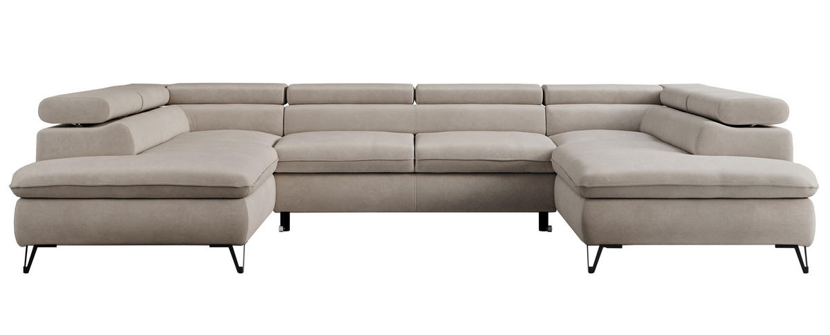WOHNLANDSCHAFT PETER U Samt Beige - Beige/Schwarz, Textil/Metall (346/76/208cm) - MKS