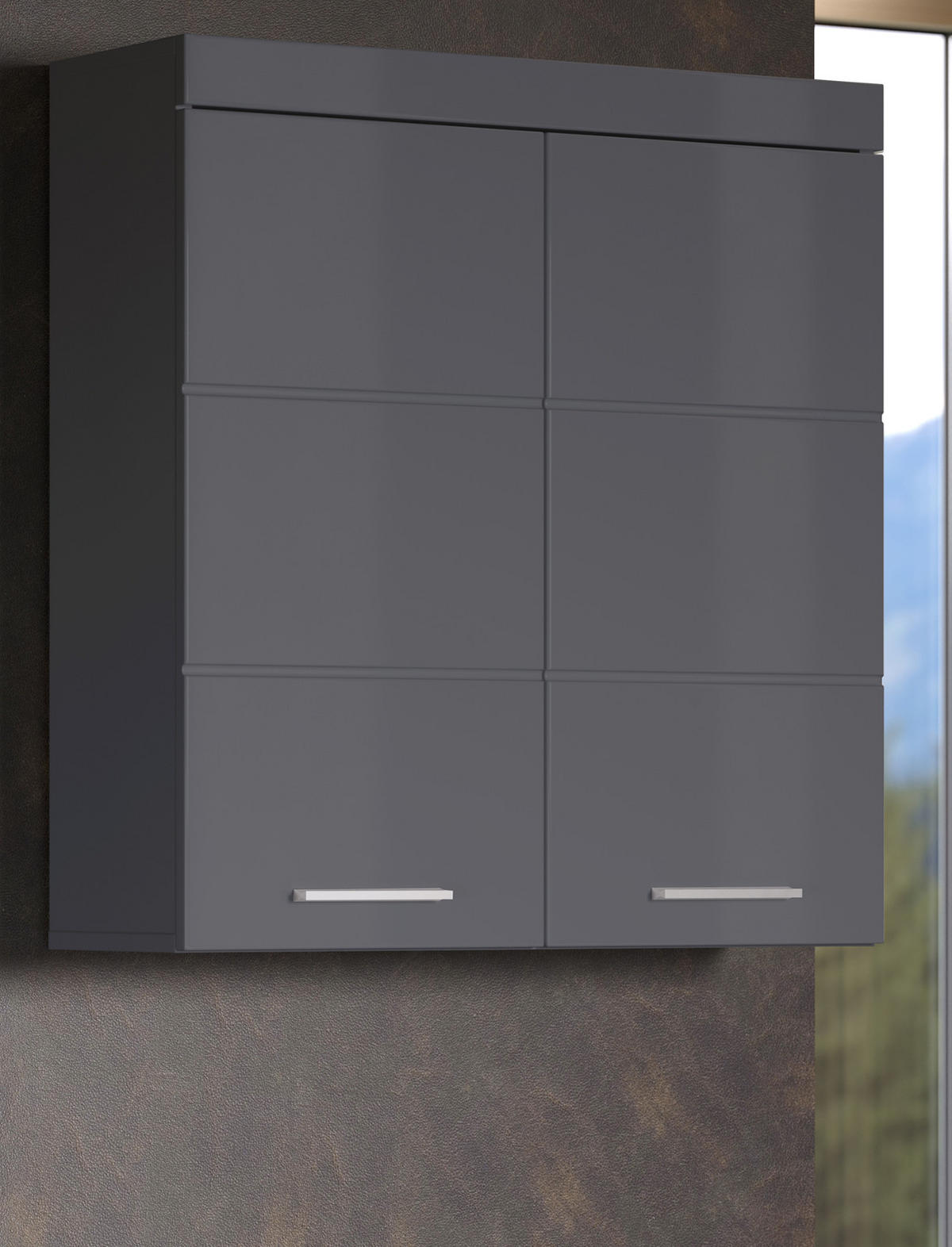 HÄNGESCHRANK grau Hochglanz 73 x 77 cm, Badschrank 2-türig hängend - Grau, Holzwerkstoff/Kunststoff (73/77/23cm) - Top.Furn