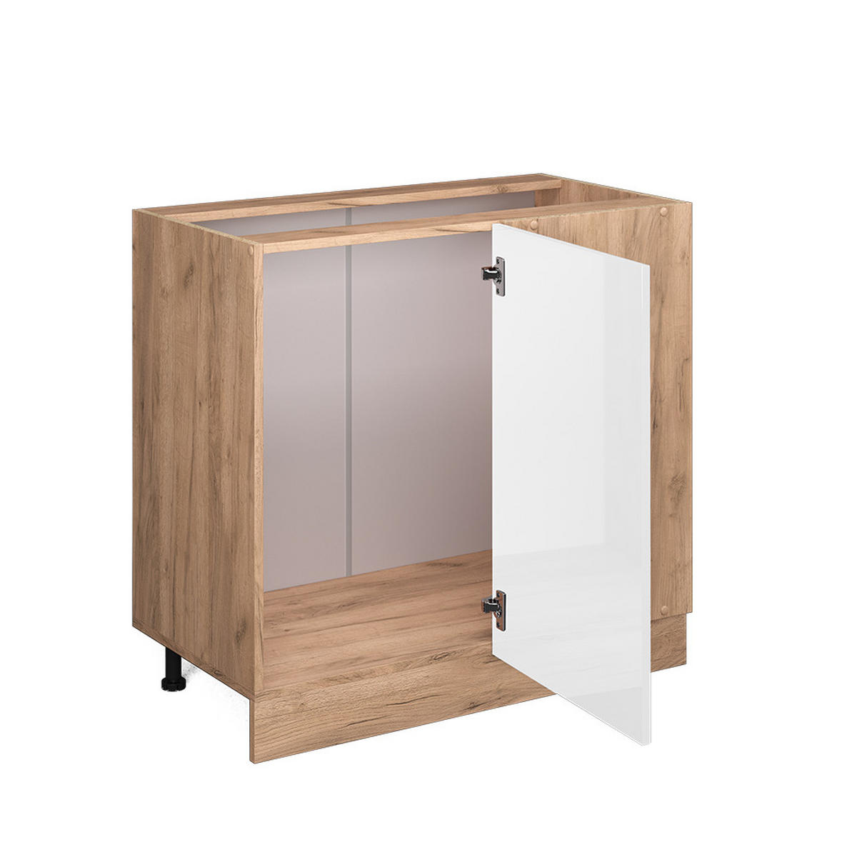 ECKUNTERSCHRANK R-Line Weiß Hochglanz 86 cm, AP Eiche - Honigeiche/Weiß Hochglanz, Holzwerkstoff (86/81.6/60cm) - Vicco