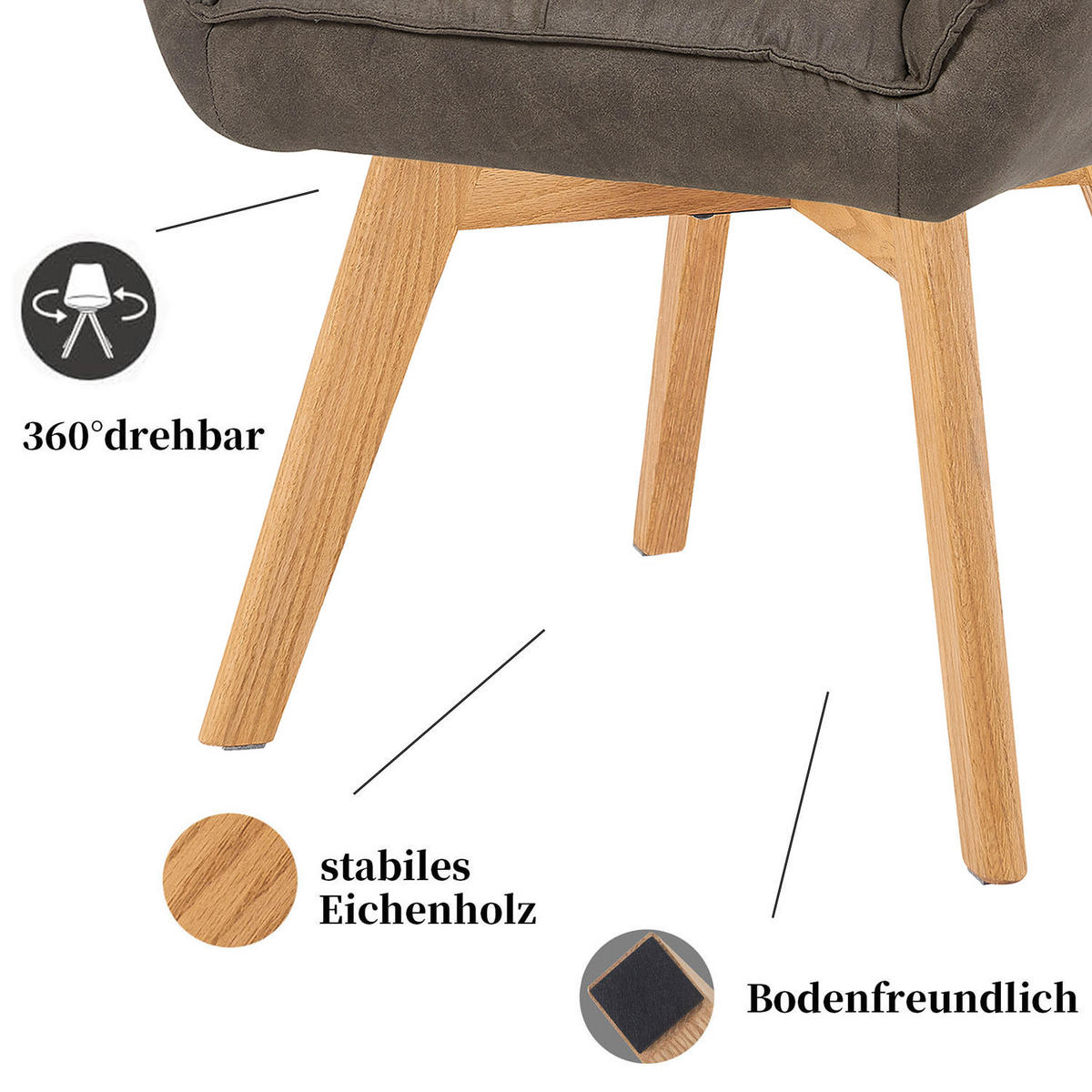 DREHSTUHL Mika-Oskar 2er-Set - Honigeiche/Taupe, Eichenholz/Holz (60/88/68cm) - DUBI Möbel