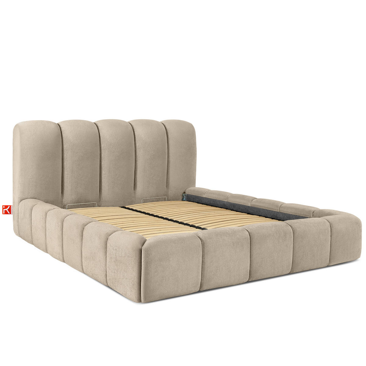 POLSTERBETT MERIDE Chenille, Graubeige - Ecru/Schwarz, Holz/Textil (160/200cm) - KONSIMO®