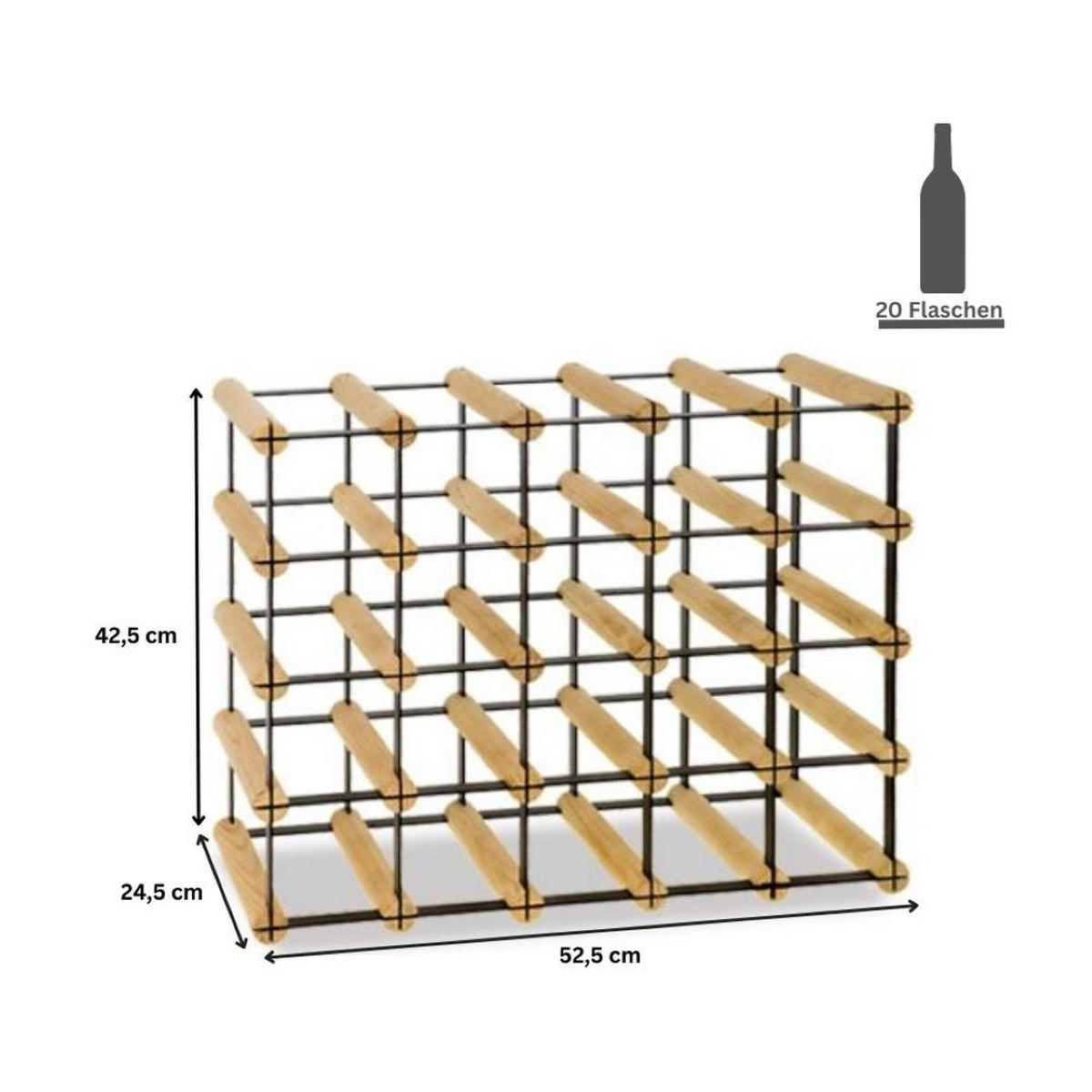 WEINREGAL Vinotega Mod Metal 42,5x52,5x24,5 cm 5x4 Flaschen Massives Kiefernholz Natur - Naturfarben, Holz (52.5/42.5/24.5cm) - PROREGAL