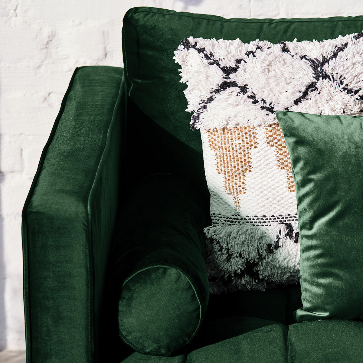 ECKSOFA - Samt - Dunkelgrün/Dunkelbraun, Birkenholz/Textil (201/155cm) - home24