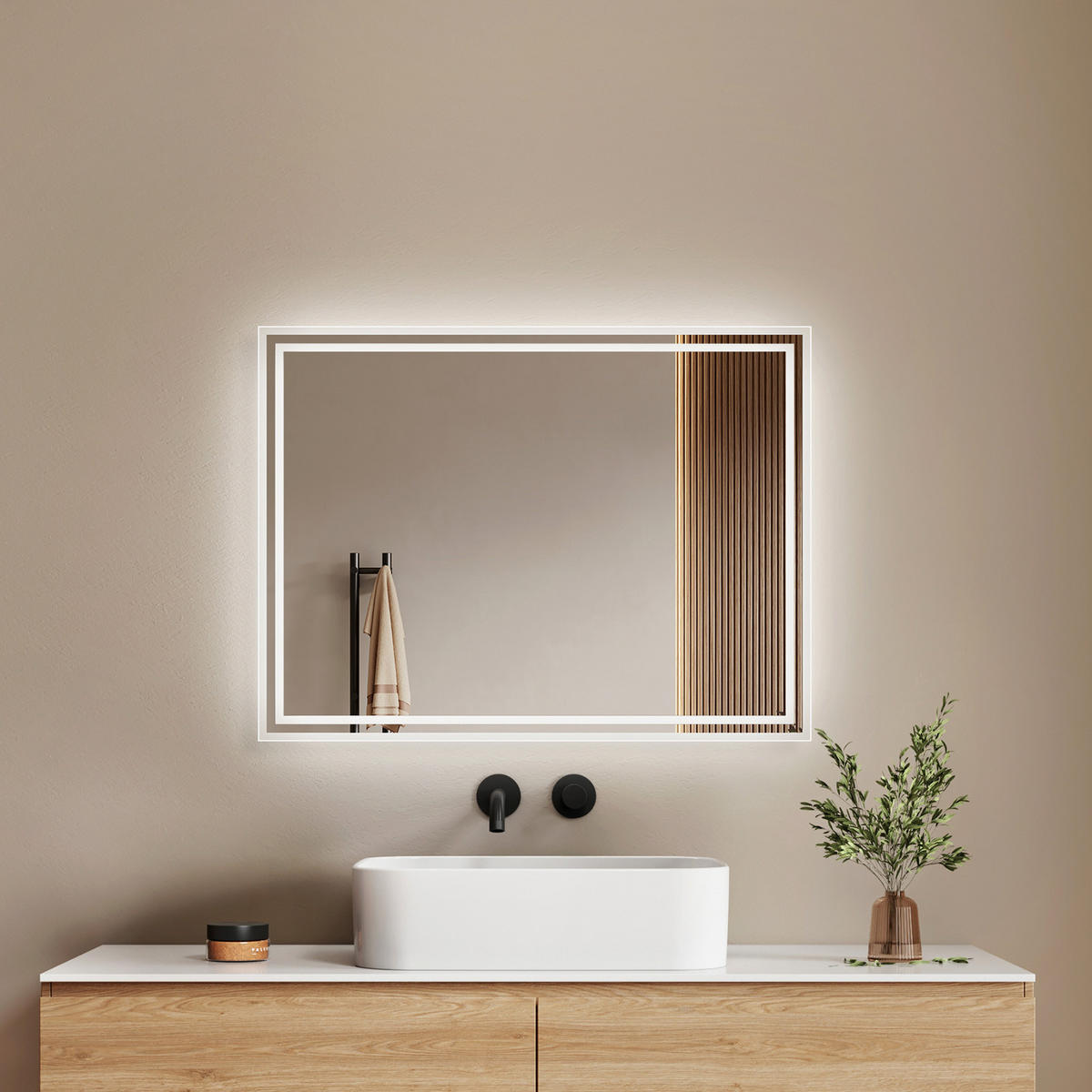 OGLINDA de baie cu LED-uri 80/60 cm - transparent, sticlă (80/60/3.5cm) - EMKE