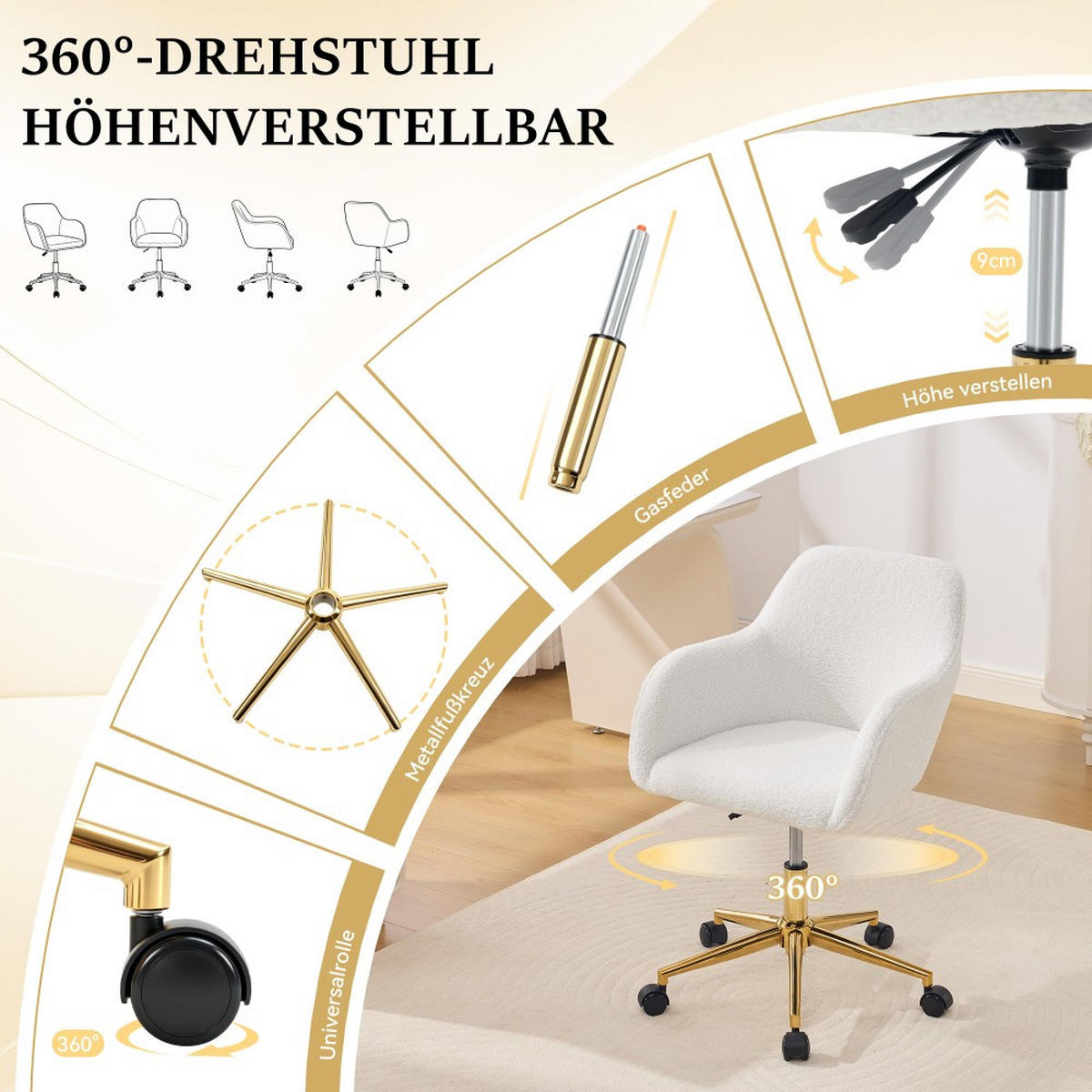 DREHSTUHL 360° drehbar Weiß - Weiß, Naturmaterialien (58/86/58cm)