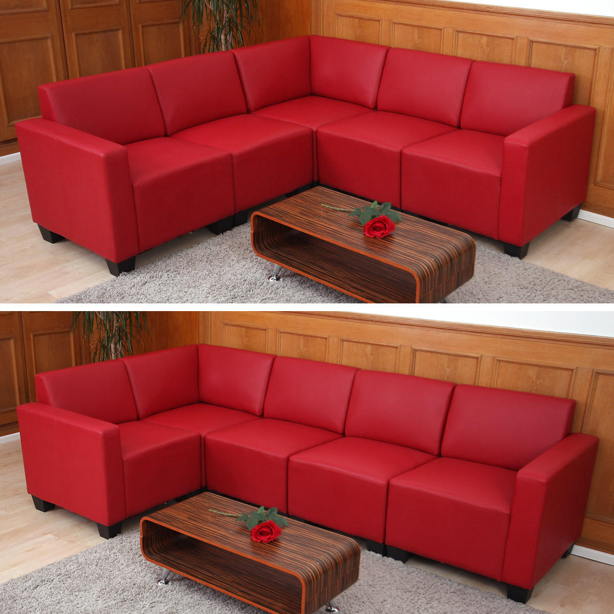 COUCH-GARNITUR 5 Rot - Rot, Textil (195/195cm) - MCW