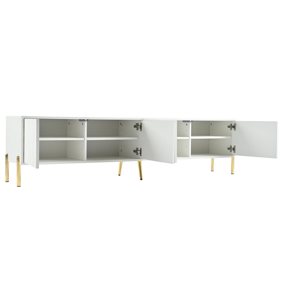 LOWBOARD mit gerilltem Türdesign und goldenen Tischbeinen Weiß 190/38/48 cm - Goldfarben/Weiß, Holzwerkstoff/Metall (190/48/38cm) - EVRYAE