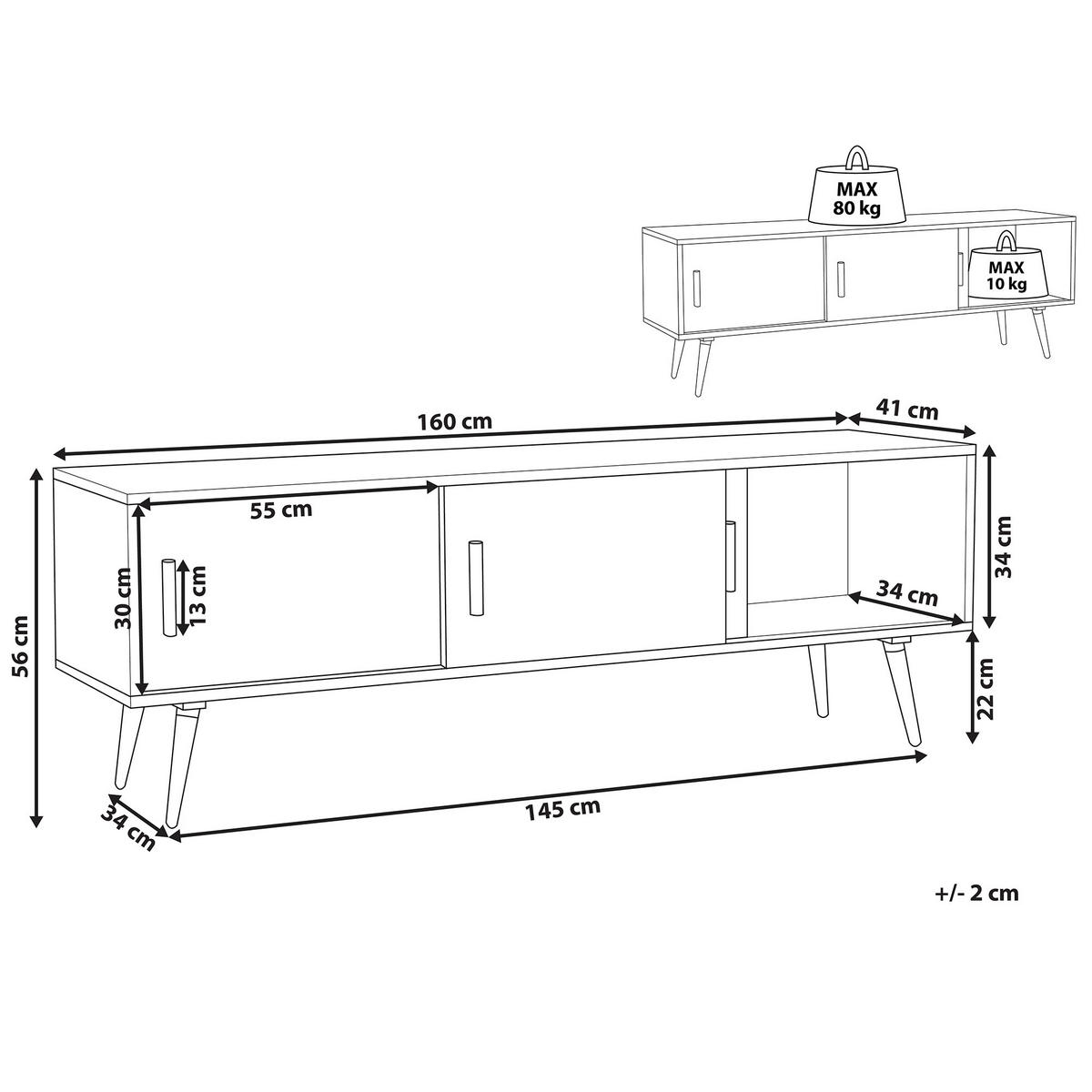 TV-MÖBEL Weiß, Grau, Hellbraun INDIANA 40/160/55 cm - Weiß, Holzwerkstoff (160/55/40cm) - Beliani