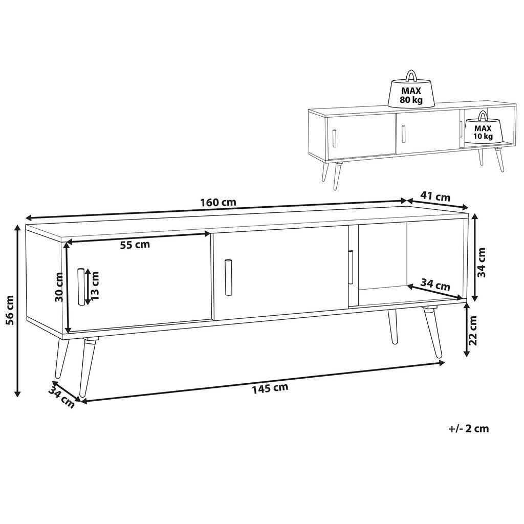 Thumbnail - Beliani Tv-Möbel, Weiß, Holzwerkstoff, 160x55x40 cm, Wohnzimmer, Wohnwände, Lowboards, Lowboards stehend