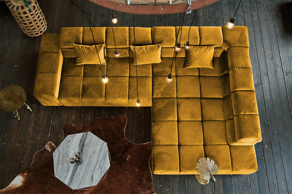 ECKSOFA NEVADA Gelb Velvet - Gelb/Schwarz, Textil (319/215cm) - KAWOLA