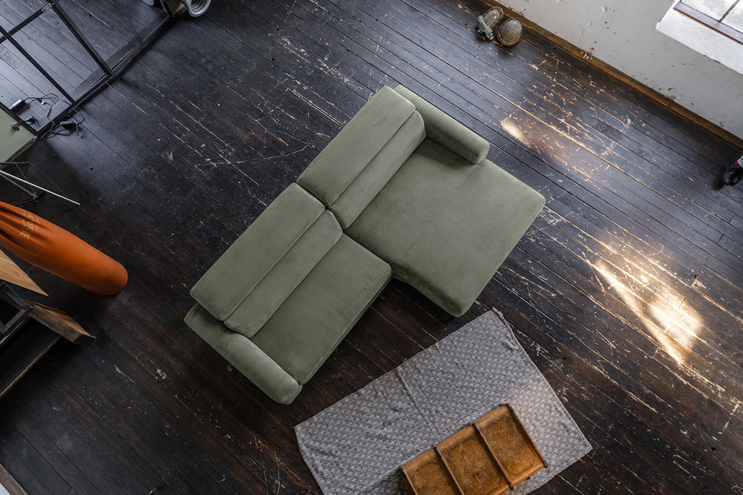 ECKSOFA LAISKA Grün Cord - Schwarz/Olivgrün, Textil/Metall (282/177cm) - KAWOLA