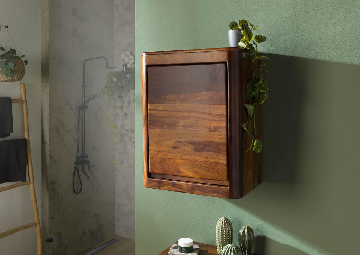 HÄNGESCHRANK Sheesham 50x35x65 walnuss lackiert TORONTO #318 - Dunkelbraun, Holz (50/65/35cm) - Massivmoebel24