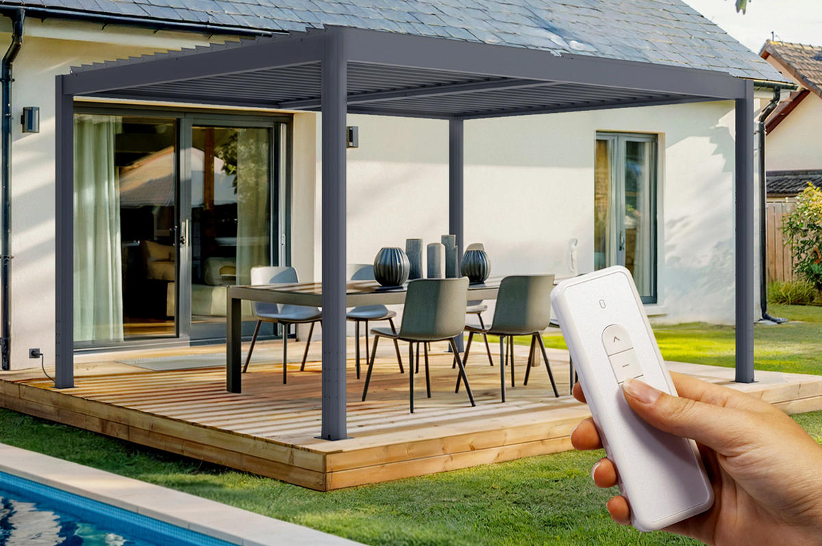 PERGOLA BIOCLIMATISCH MOTORISIERTE Santa graue 4m x 3m - Grau, Metall (305/220/395cm) - Cazeboo