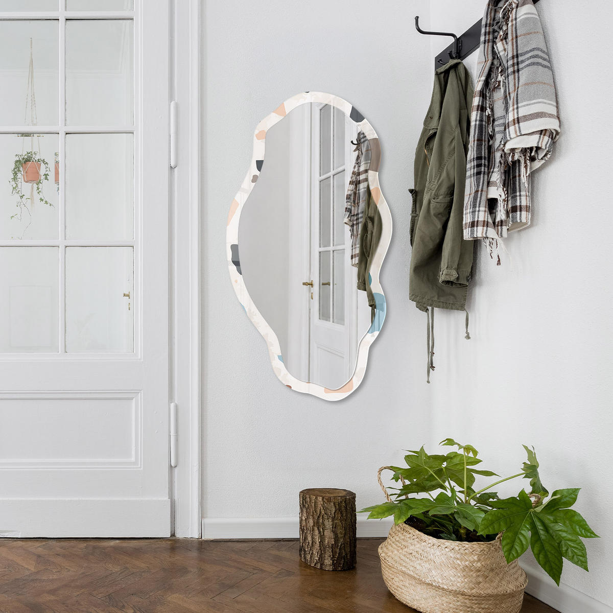 SPIEGEL 90x45 cm asymmetrisch mit Druck - Künstlerischer Terrazzo - Transparent, Glas (45/90/0.4cm) - TULUP