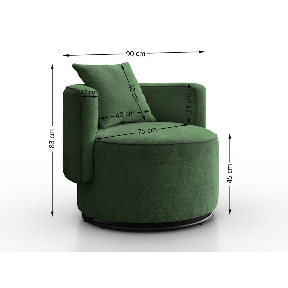 DREHSESSEL Dolce dunkelgrün velour - Dunkelgrün/Schwarz, Textil (90/83/90cm) - Beautysofa