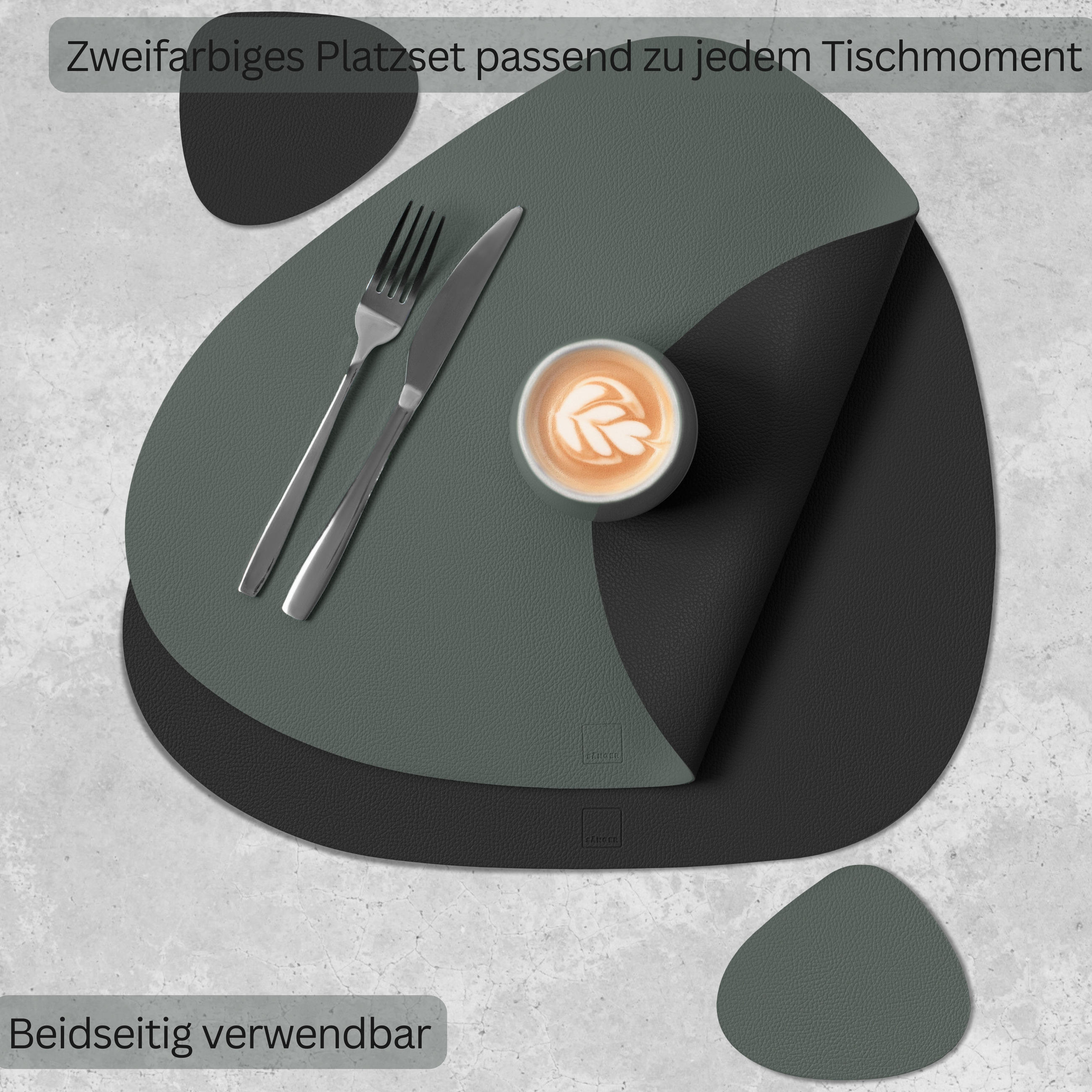 TISCHSET - Kunstleder - Doppelseitig - Grau/Schwarz - Organisch - 44x37cm - 12 Stück - Grau, Kunststoff (44/37cm) - Sänger