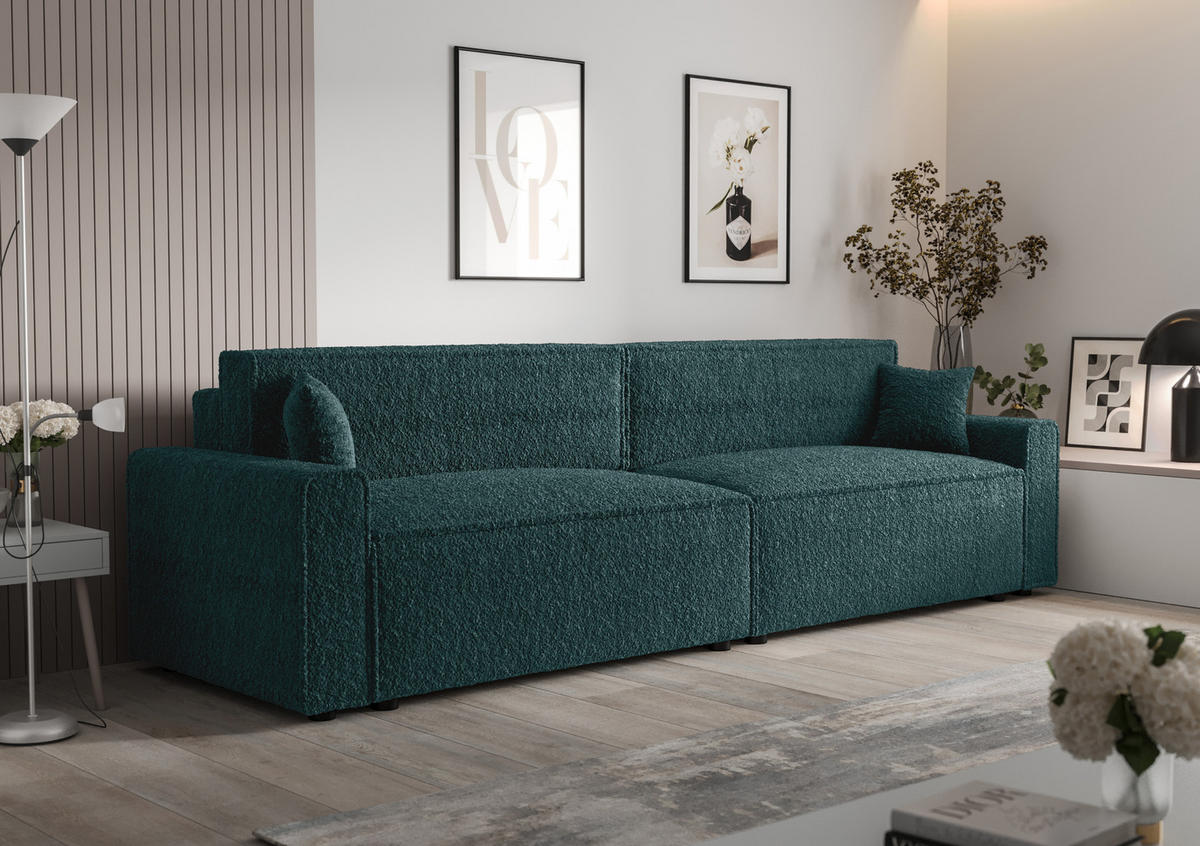 DOPPELSOFA Mira mit Schlaffunktion - Türkis/Dunkelgrün, Textil (292/90/85cm) - SIMKAM Furniture
