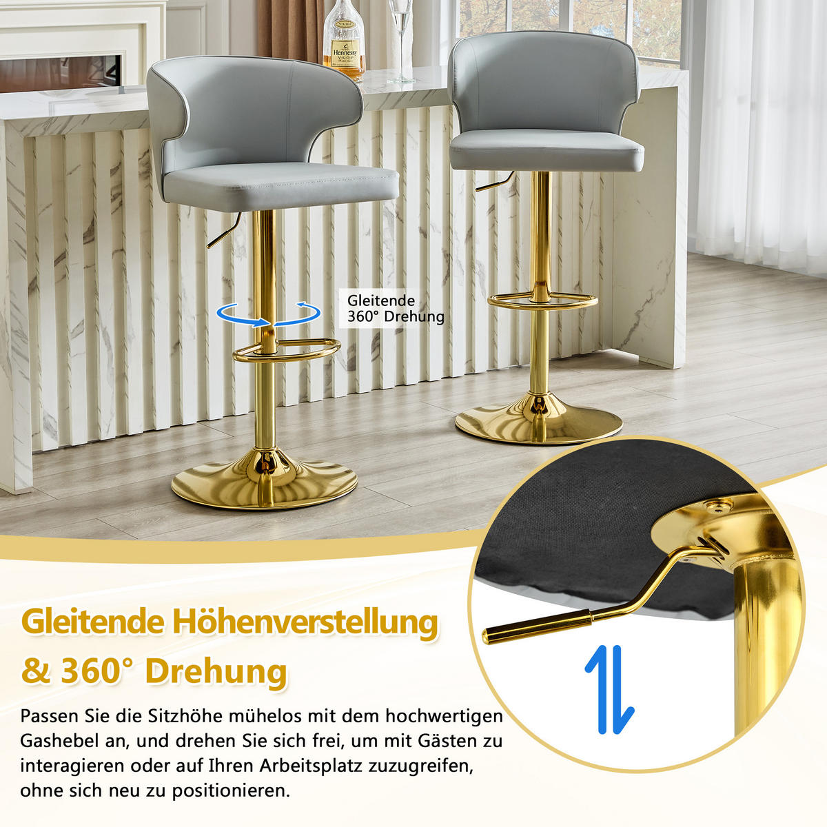 BARHOCKER DE-36724 2er-Set höhenverstellbar mit 360°-Drehung Hellgrau - Hellgrau, Metall (45/110/49.7cm) - ComfortXL