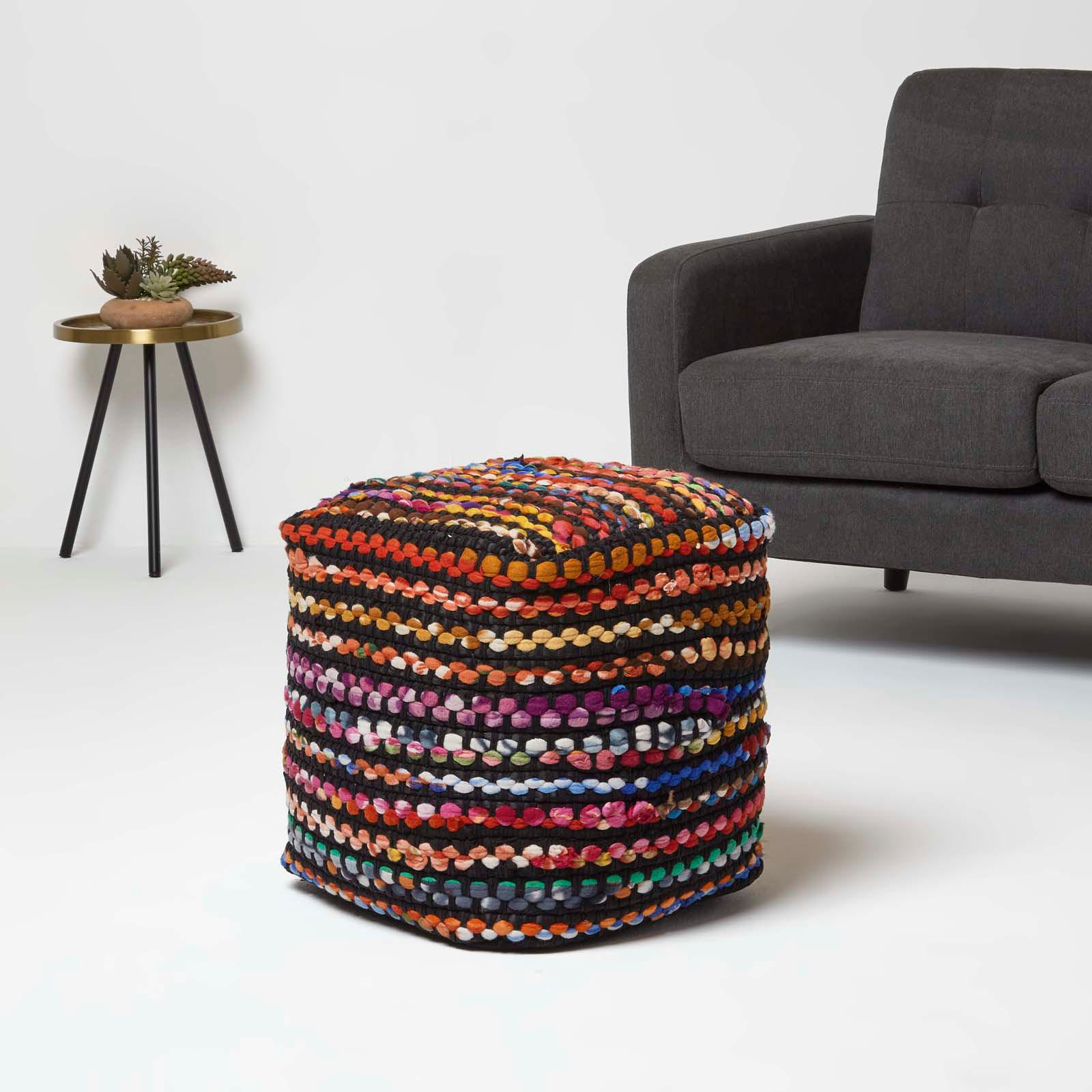 SITZWÜRFEL Folk mit bunten Streifen, 40/40/40 cm - Multicolor, Textil (40/40/40cm) - Homescapes