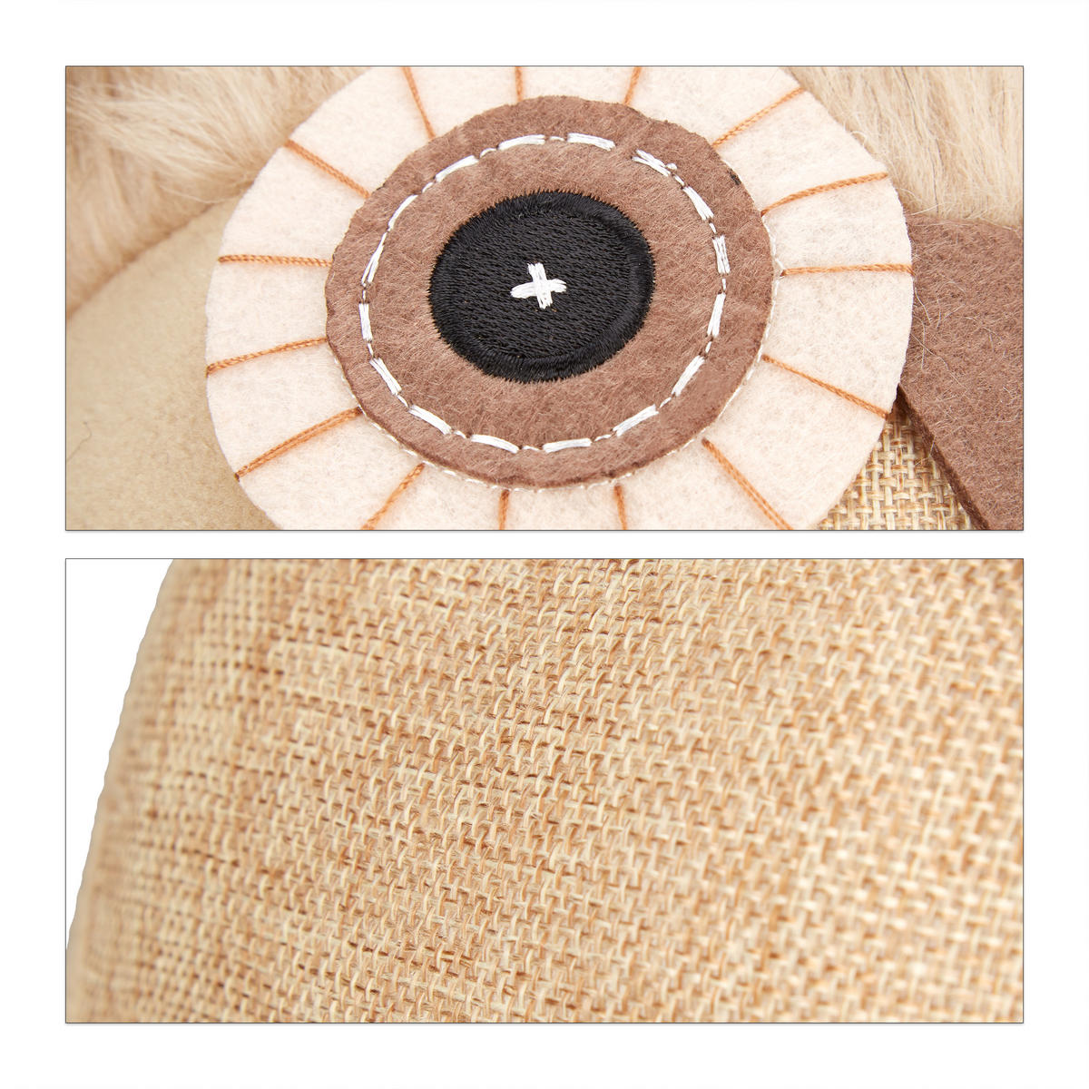 DÖRRSTOPP Brun uggla textil 21x22x19 cm - Ljusbrun, Textil/Naturmaterial (22/19cm) - Relaxdays