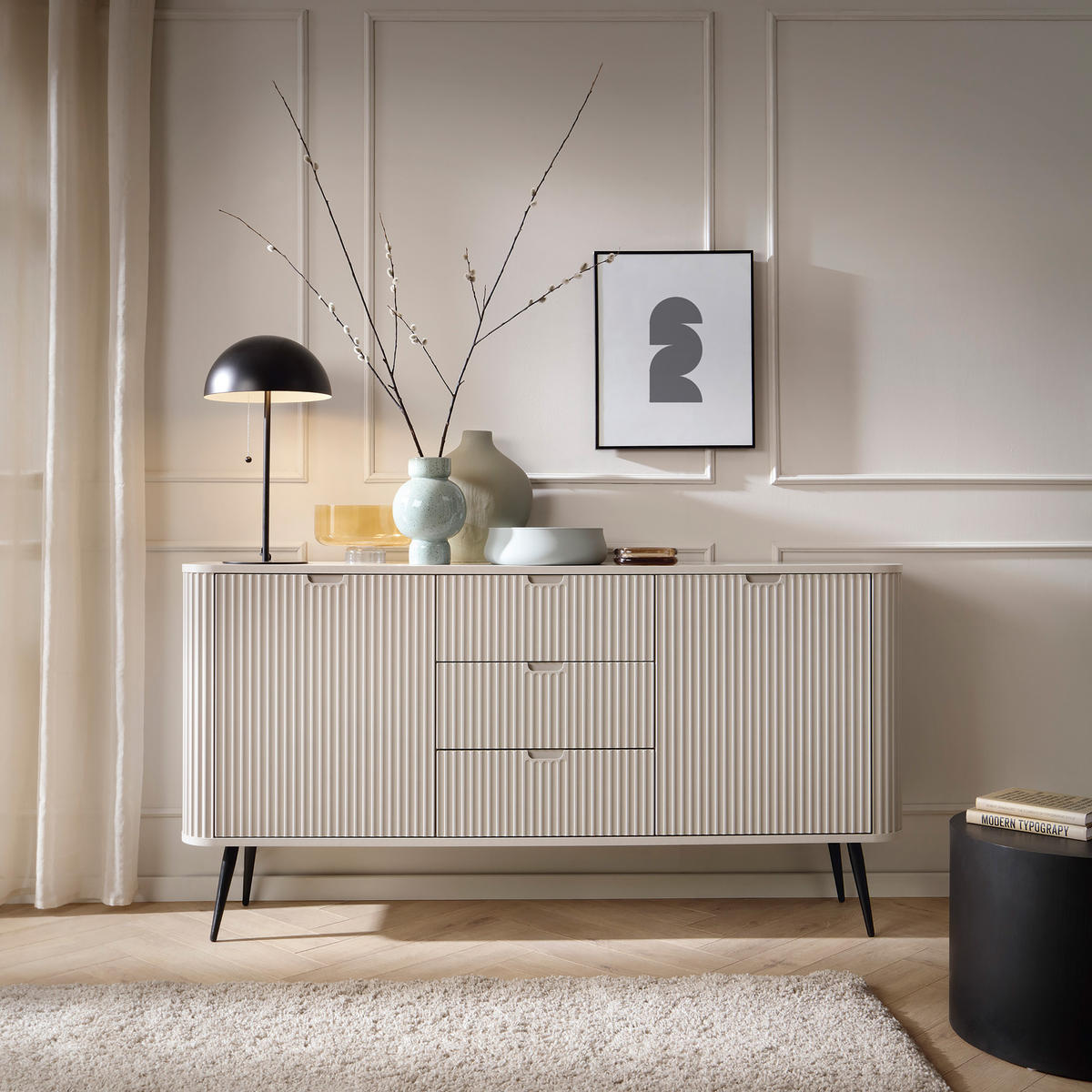 SIDEBOARD ZENZERO 168/87/39 cm mit 3 Schubladen 2 Türen Kaschmir - Kaschmir, Holzwerkstoff (168/87/39cm) - MASSENO