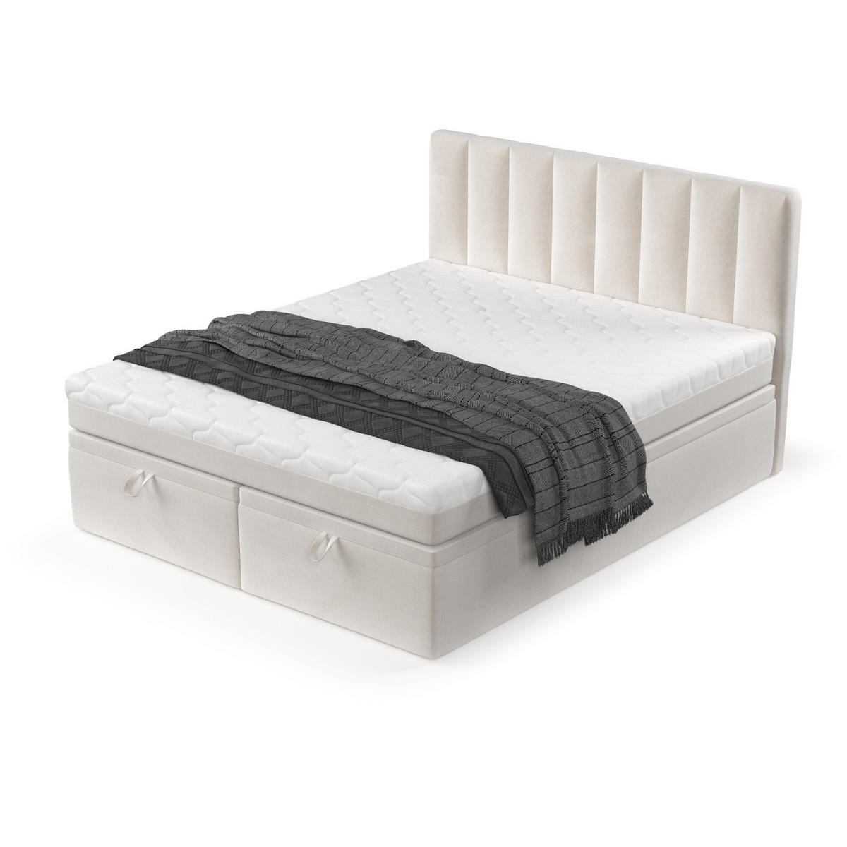 BOXBETT Lume 180/200 cm Creme im Paros Stoff - Creme/Schwarz, Holz/Holzwerkstoff (180/200cm) - AltaBeds