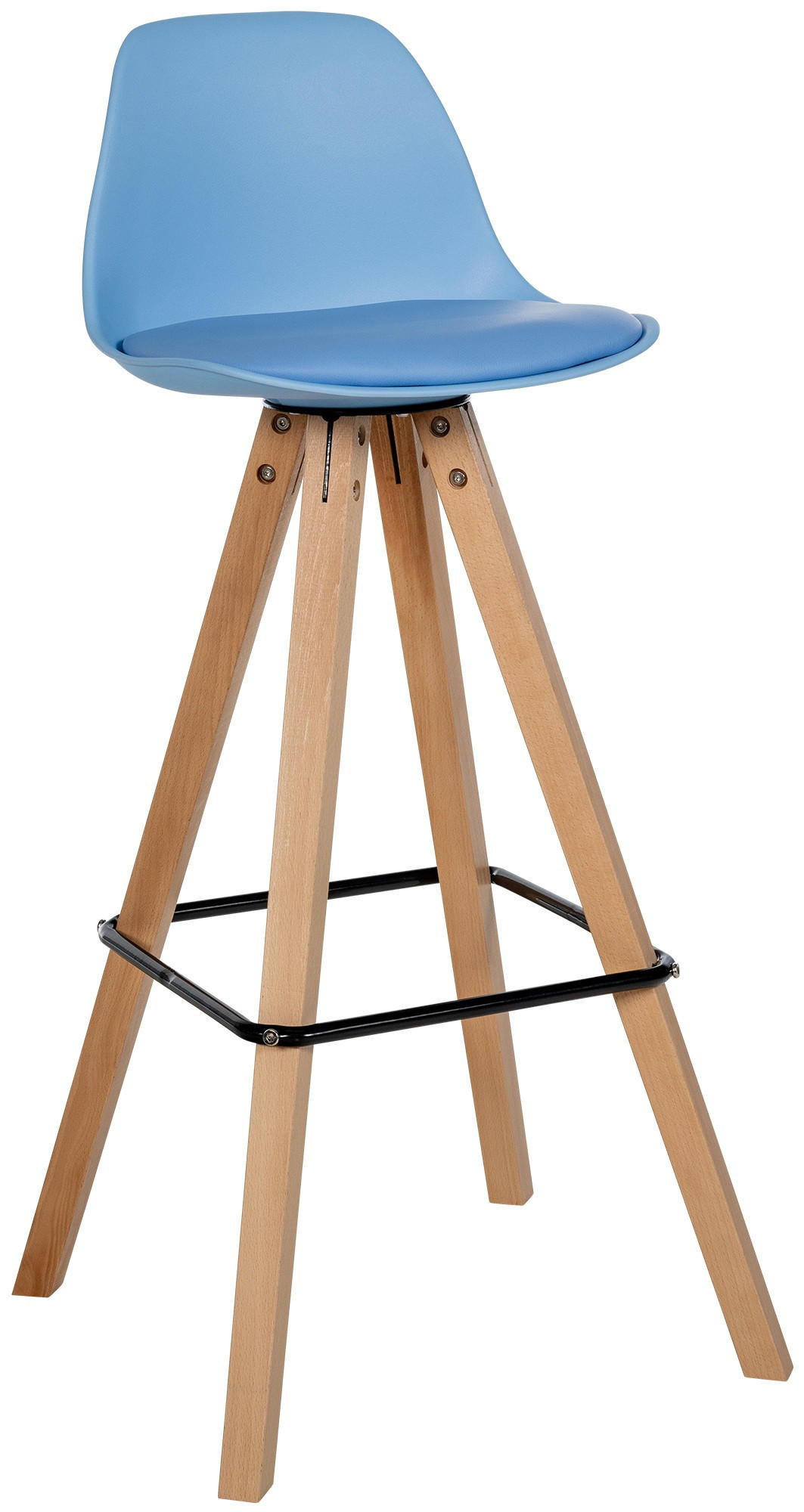BARHOCKER Lederlook blau - Blau/Eukalyptusholzfarben, Holz/Textil (38/99/44cm) - CLP