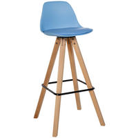 BARHOCKER Lederlook blau - Blau/Eukalyptusholzfarben, Holz/Textil (38/99/44cm) - CLP