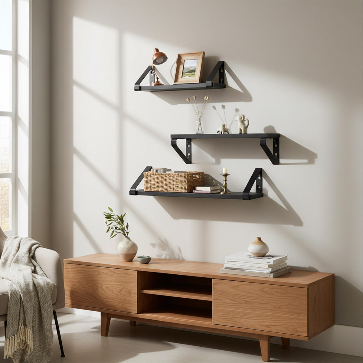WANDREGAL-SET - Schwarz, Holzwerkstoff/Metall (40/11/12cm) - Relaxdays