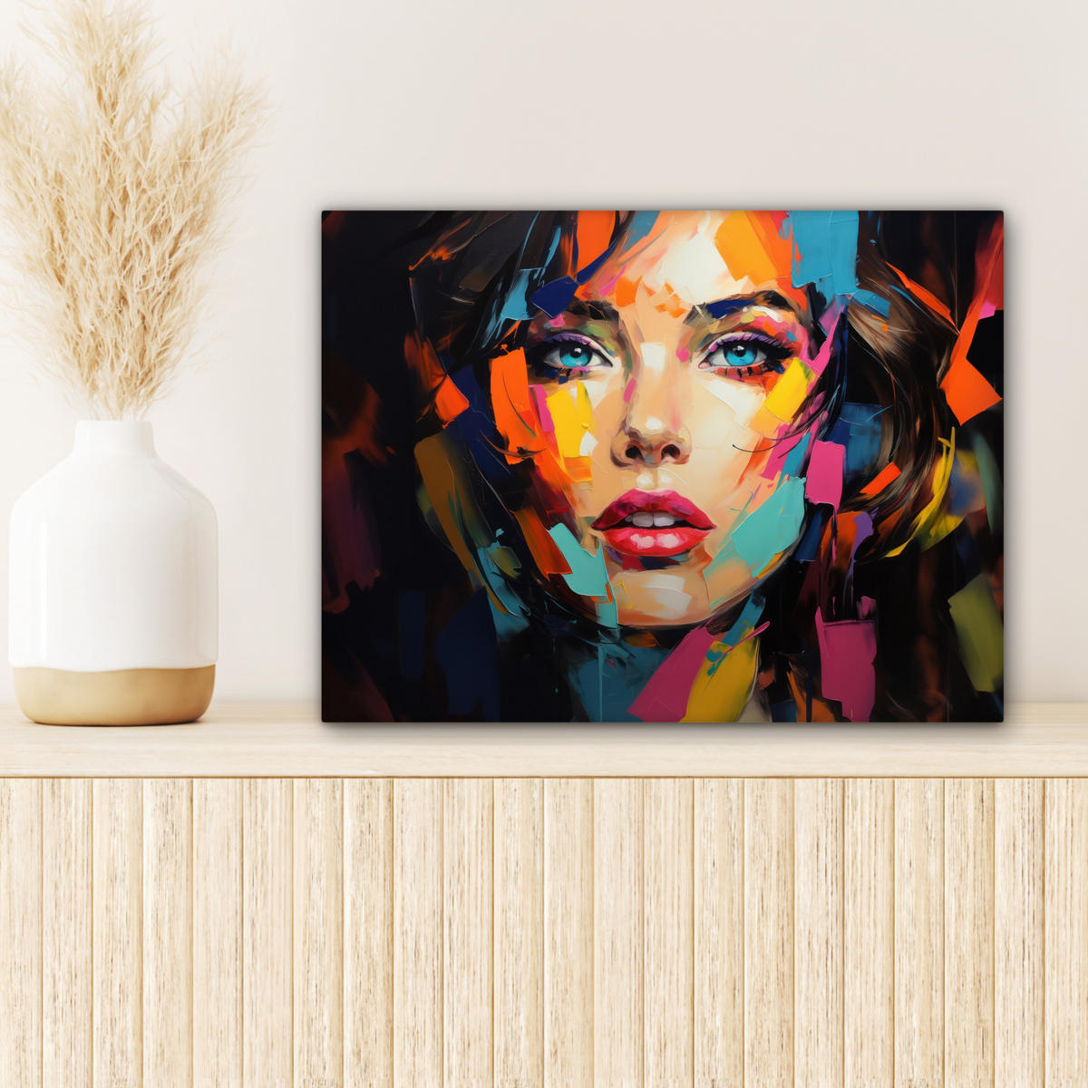 LEINWANDBILD Frau - Porträt - Farbenfroh - Kunst Wandbild 40x30 cm - Multicolor, Textil (40/30cm) - MuchoWow