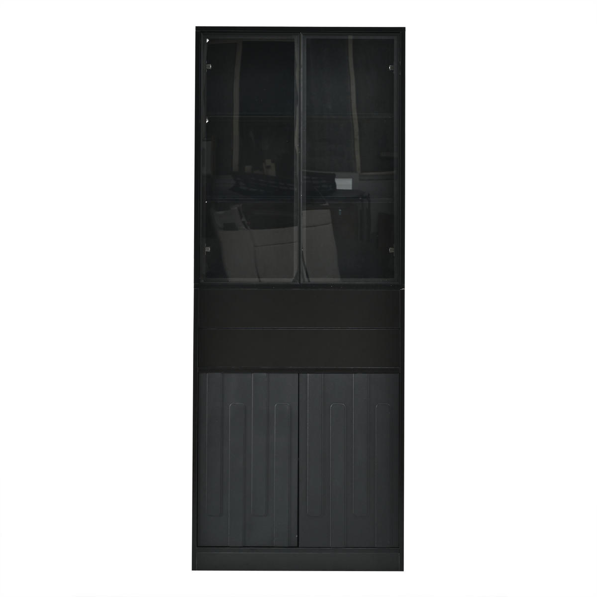 VITRINE 2er-Set 140x34x180 cm Schwarz LED Glastüren - Schwarz, Holzwerkstoff (140/180/34cm) - FLIEKS