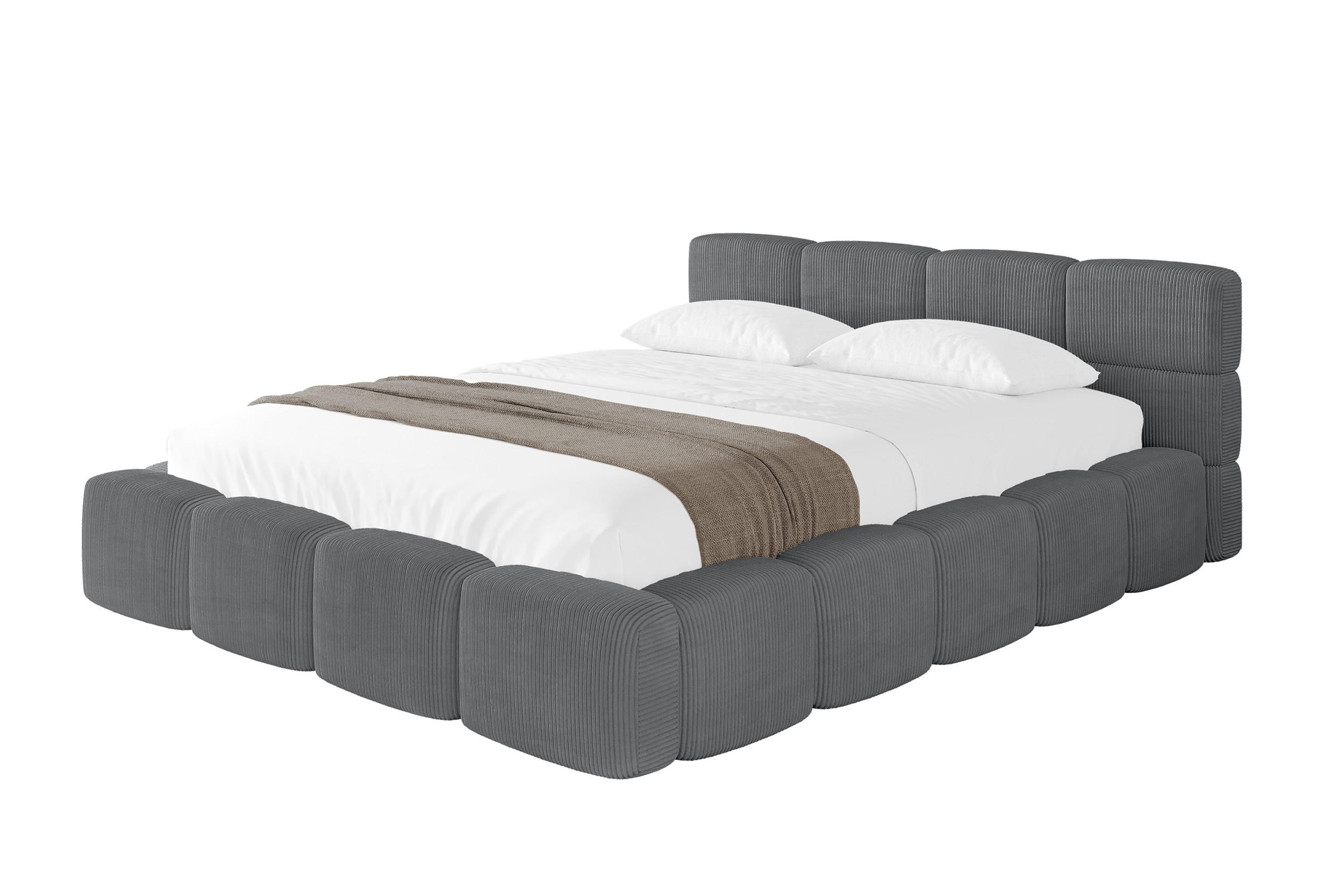 POLSTERBETT mit Bettkasten und Lattenrost, Bett mit Matratze H3/H4, Kopfteil, Boxbett, Doppelbett mit Stauraum - NATA-v1 200x200 Dunkelgrau - Chromfarben, Holzwerkstoff/Textil (200/200cm) - ALTDECOR