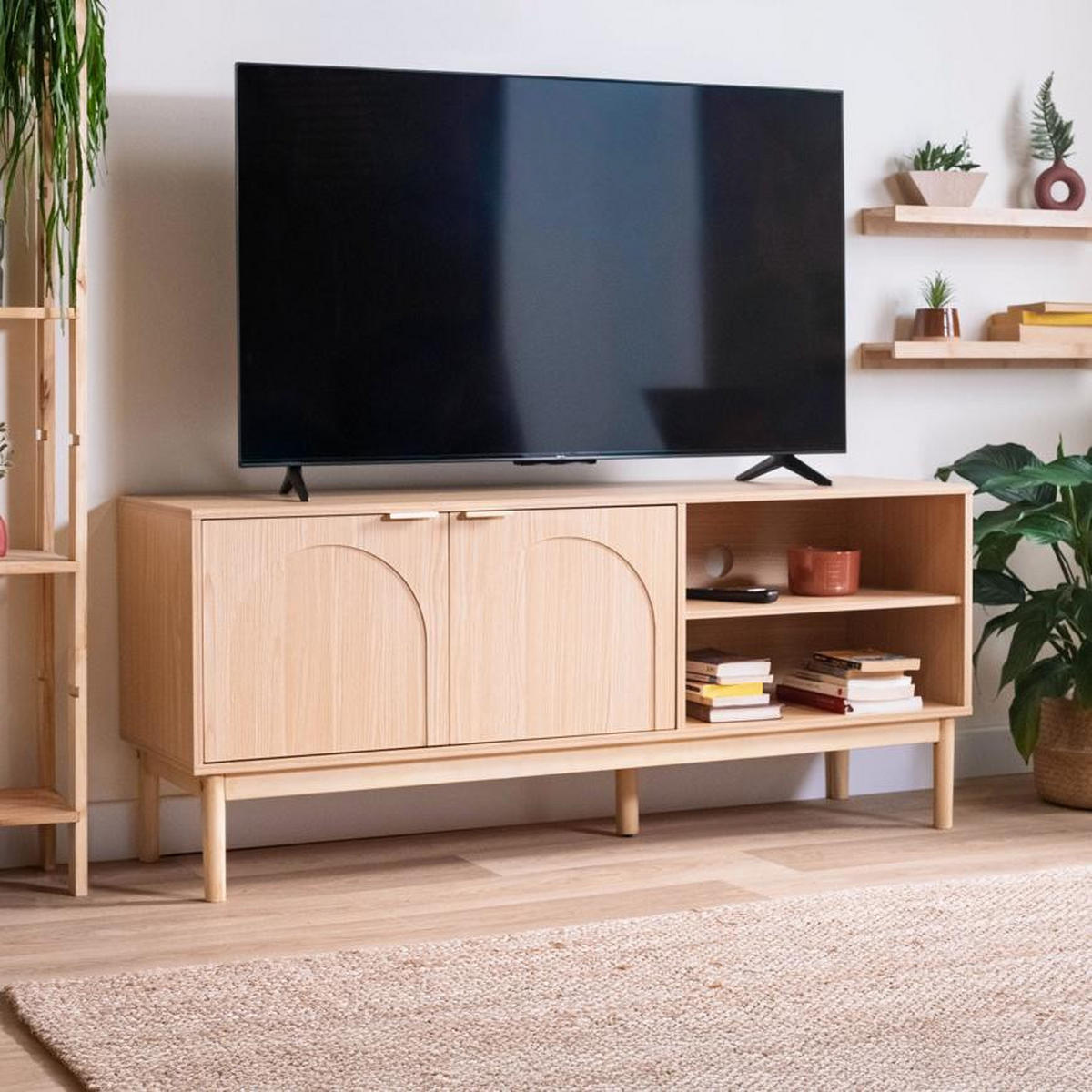TV-LOWBOARD NOLAN Eichenholzfarbe stil Skandinavischer - Beige/Goldfarben, Holz/Metall (40/60/140cm) - Sicaan