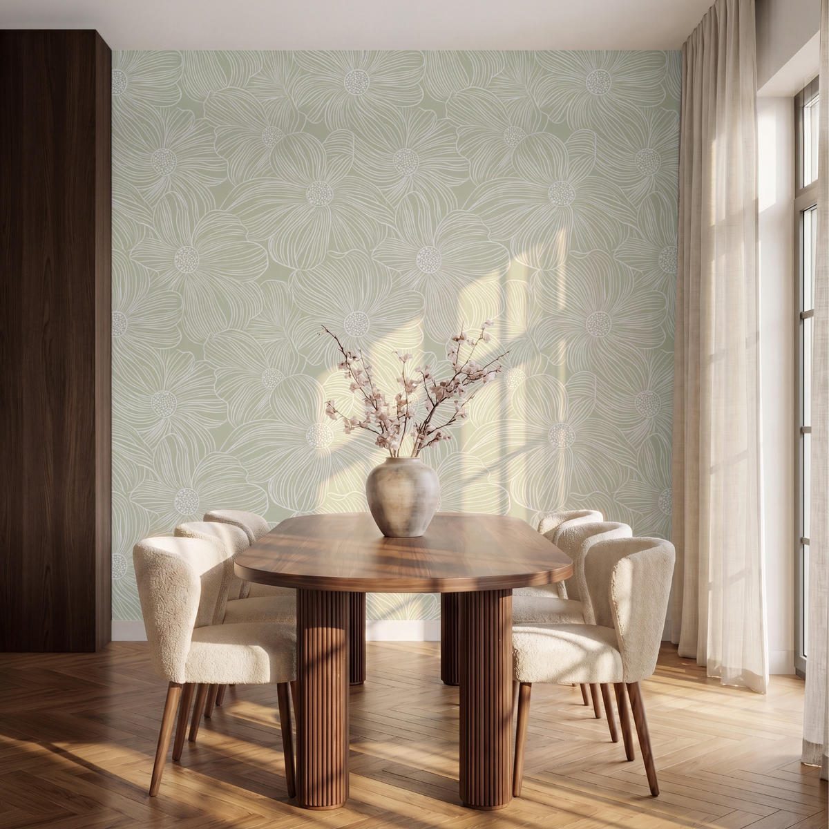 TAPETE - Gelassenheit - Blumen - Grün - 240x220 cm - Salbeigrün, Papier (240/220cm) - OnlyWow