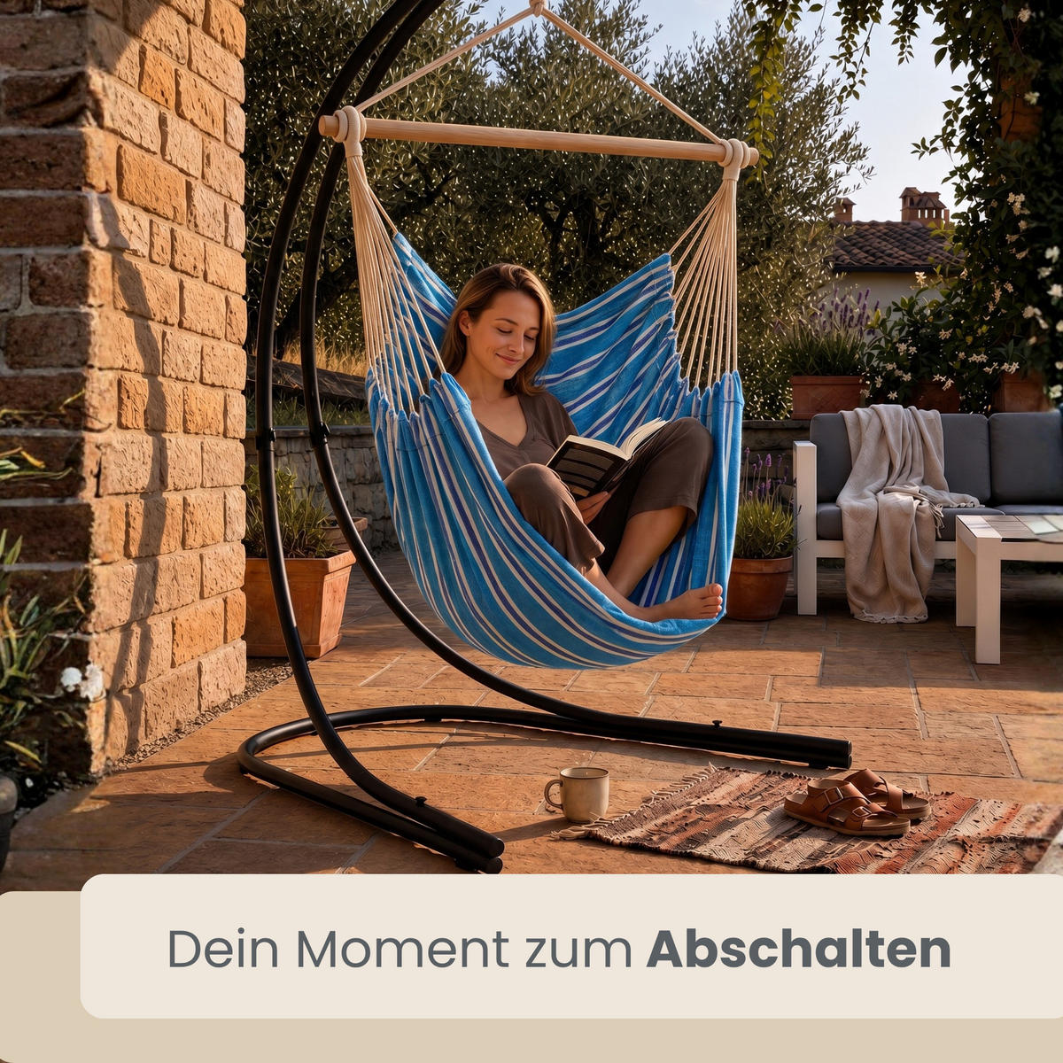 XL HÄNGESTUHL mit Gestell 210/140 cm , Petrol/Schwarz - Blau, Textil (140/210/160cm) - Amanka