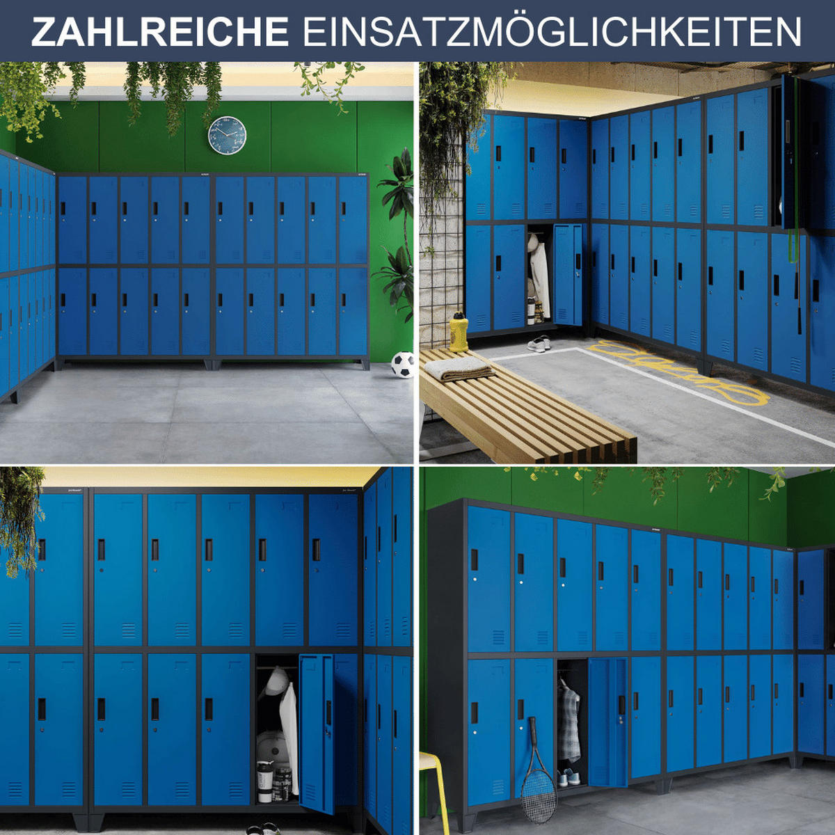UMKLEIDESCHRANK Spind BERLIN 10 Abteile 172x136x45cm Anthrazit-Blau - Anthrazit, Metall (136/172/45cm) - DELUKE