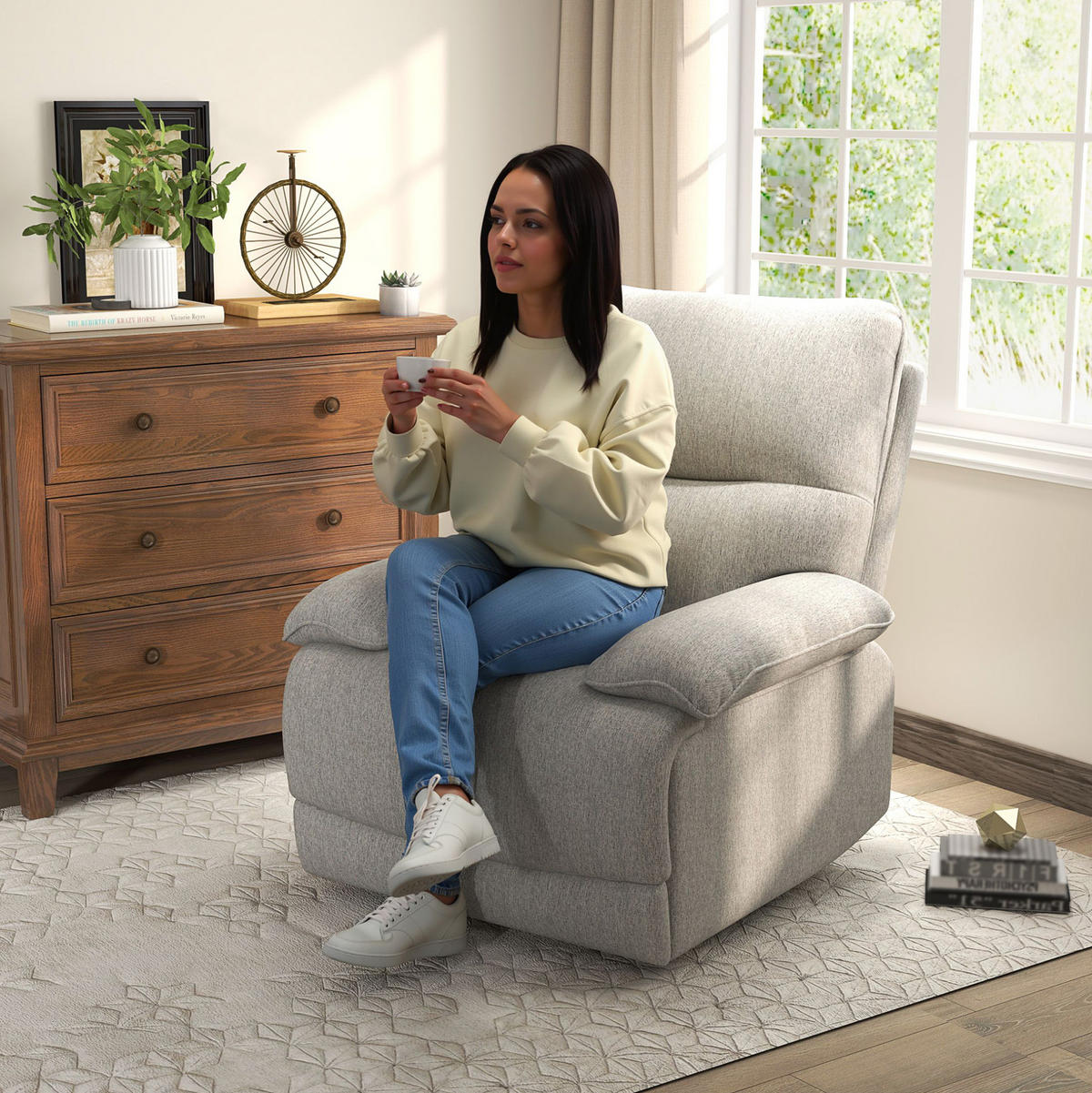 RELAXSESSEL 89/98/101 cm manuell verstellbar mit Fußteil - Hellgrau, Textil (98/101/89cm) - BEAOK