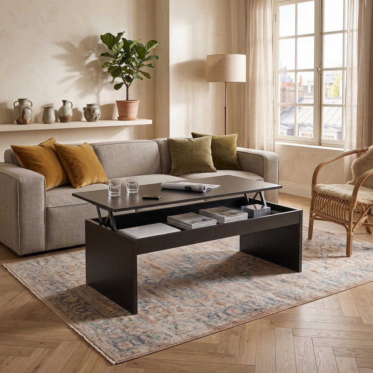 COUCHTISCH Klapptisch DARWIN 100x50cm / Schwarz - Schwarz, Holzwerkstoff (100/50/43cm) - Weber Industries