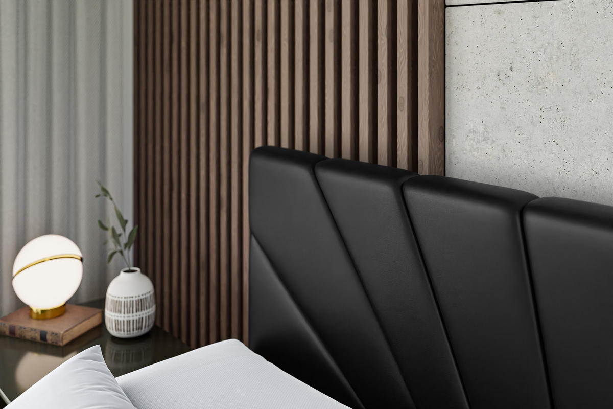 BOXBETT mit Matratze H4 und Lattenrost - MILTIO - 140x200 cm - H4 - Schwarz Hochglanz - Schwarz Hochglanz, Holzwerkstoff (140/200cm) - ALTDECOR
