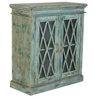 SIDEBOARD aus Holz und Glas mit 2 Türen 90x40x100 cm - Blau, Holz (90/100/40cm) - Wanderlust