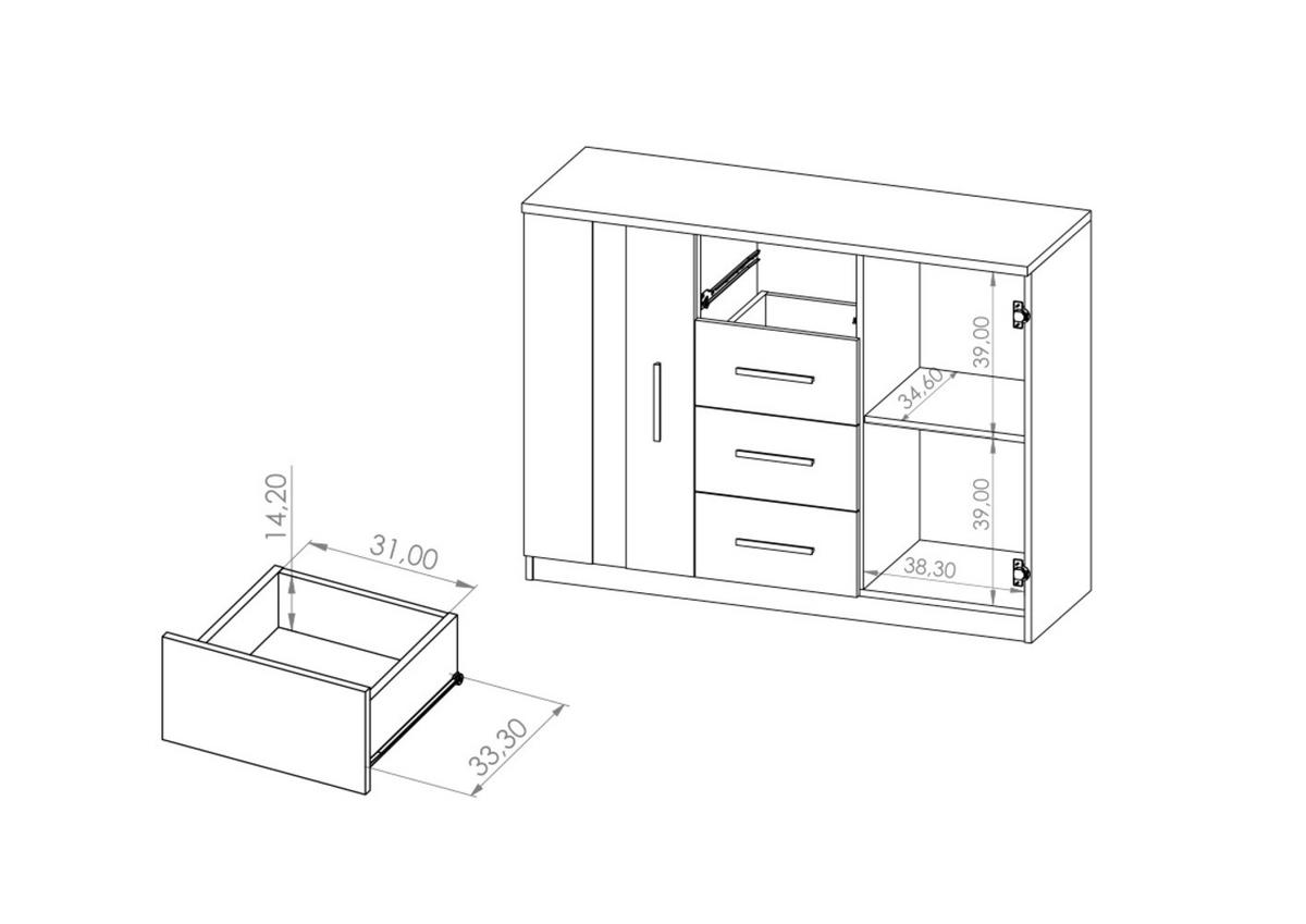 KOMMODE Tamiza 120 cm 4-Schubladen und 2-Türen - Silberfarben/Weiß, Holzwerkstoff/Kunststoff (120/90/40cm) - Ravio