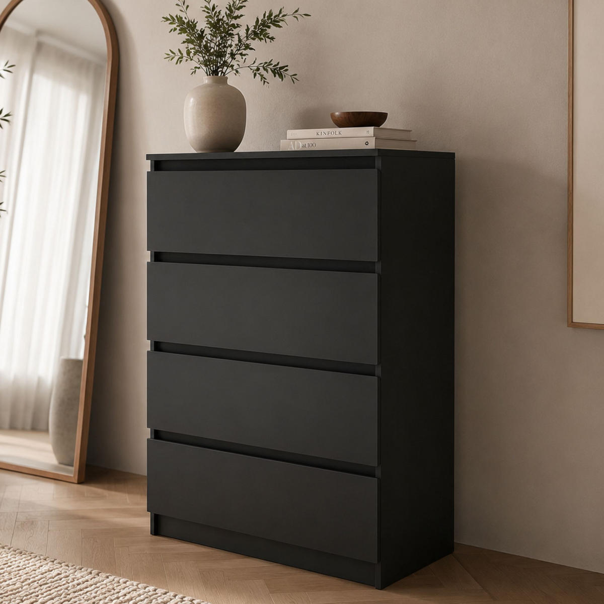 KOMMODE mit vier Schubladen in Schwarz - Schwarz, Holzwerkstoff (70/100/40cm) - Home Collective