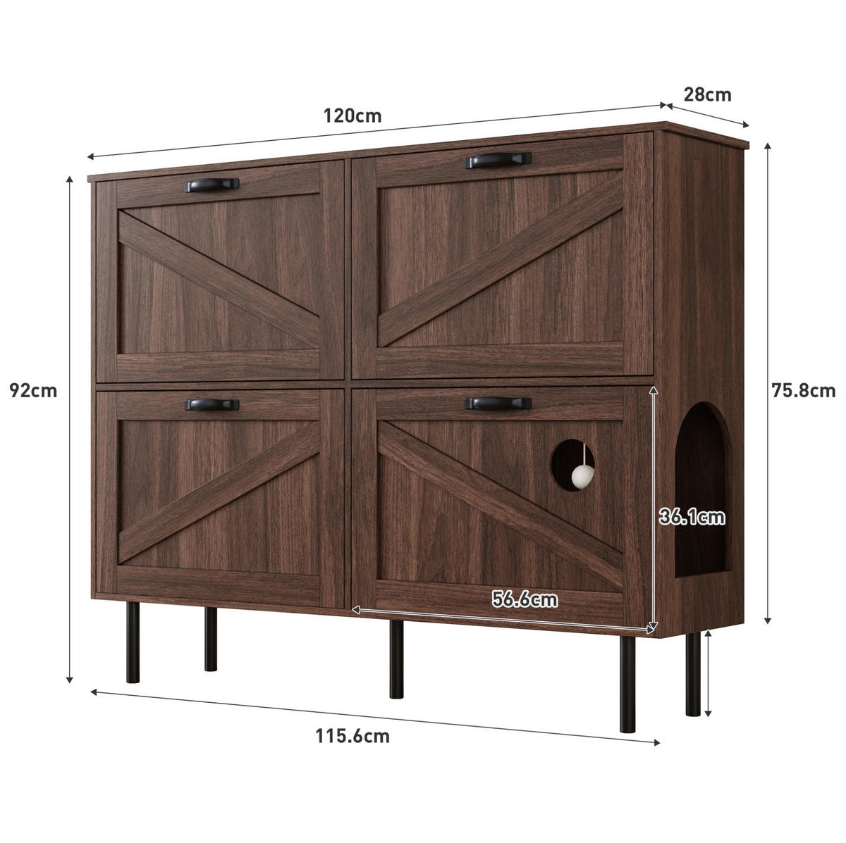 SCHUHSCHRANK aus Spanplatte 120x28x92cm in Walnussfarben mit Katzenspielzeug - Walnussfarben, Holzwerkstoff (120/92/28cm) - Modfu