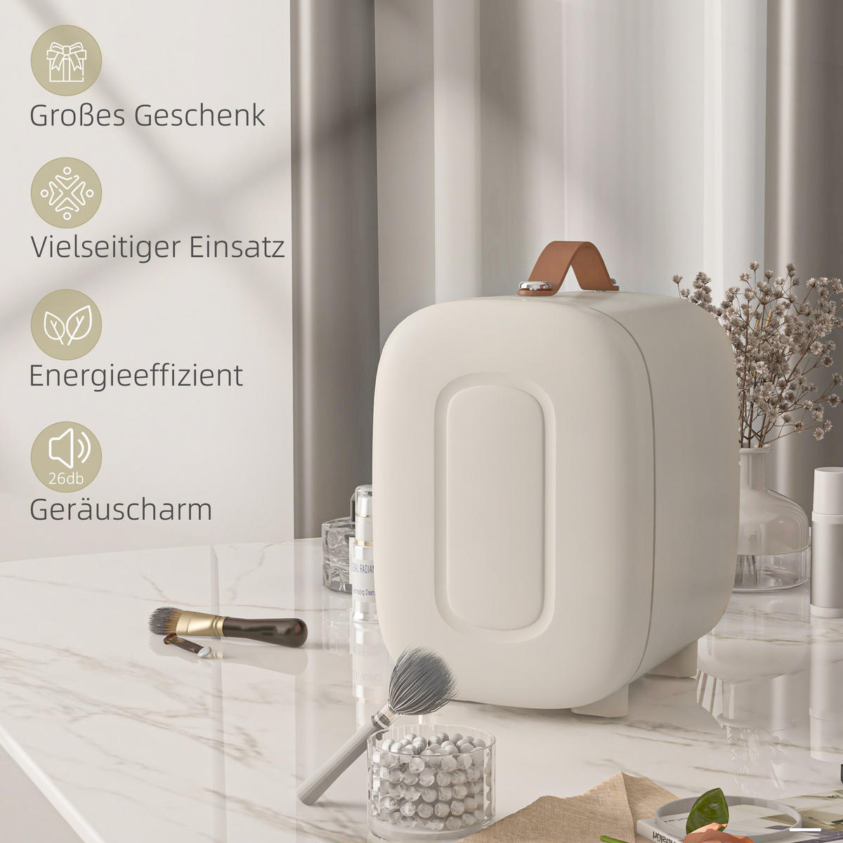 MINI-KÜHLSCHRANK ABS Aluminium Cremeweiß - Creme, Kunststoff (26.3/28/20.3cm) - HOMCOM