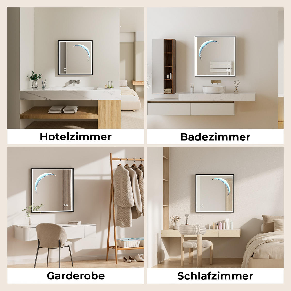 BADSPIEGEL mit Beleuchtung Schwarzer Rahmen 60/60 cm - Schwarz, Glas (60/4.5/60cm) - EMKE