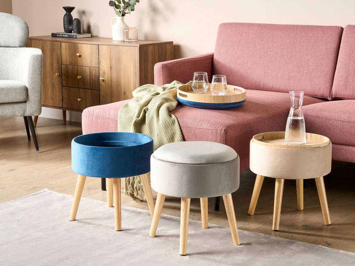 HOCKER Neely 39/39/43 cm - Grau, Textil (39/43/39cm) - Beliani