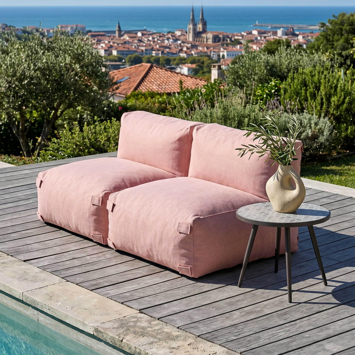 GARTENSOFA mit 2 Sitzplätzen, Puderrosa - Pink, Textil - Oviala