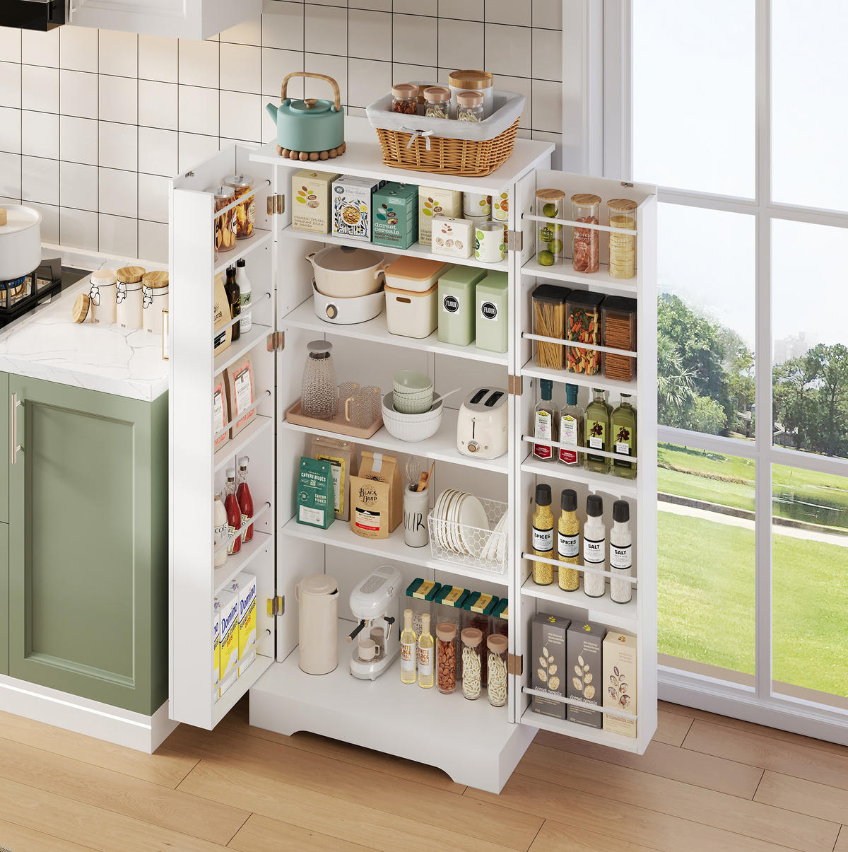 BUFFET 60/35/128 cm aus MDF mit LED-Sensorleuchte Weiß - Weiß, Holzwerkstoff (60/128/35cm) - Modenvie